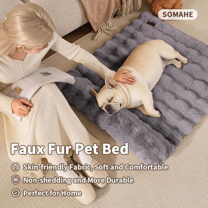 SOMAHE Cat Bed and Small Dog Bed Mat, Raised Pillow, 27 x 20 Inch, Gray