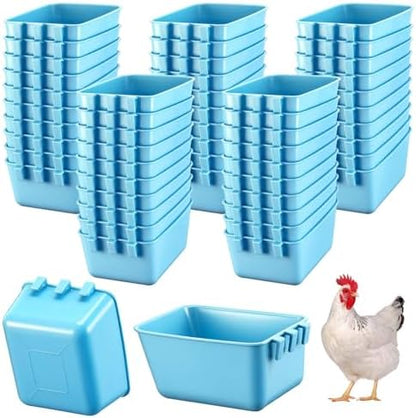 Maxdot 50 Pcs Cage Cups Chicken Feeder 16 oz Food Bowl, Sky Blue