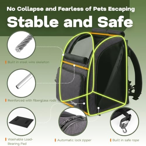 Premium Dog & Cat Carrier Backpack for Travel, Hiking & Vet Visits - Solid Durable Pet Backpack with Breathable Mesh, Safety Strap, Anti-Anxiety Curtain & Storage Pockets (Dark Gray)