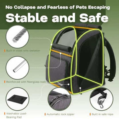 Premium Dog & Cat Carrier Backpack for Travel, Hiking & Vet Visits - Solid Durable Pet Backpack with Breathable Mesh, Safety Strap, Anti-Anxiety Curtain & Storage Pockets (Dark Gray)