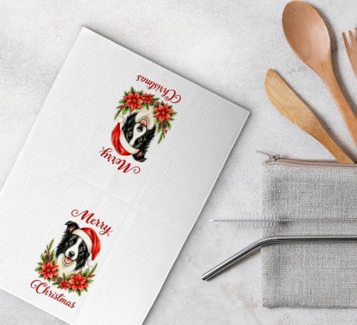 Christmas Border Collie Kitchen Dish Towels Dishcloth 16x24 Inches