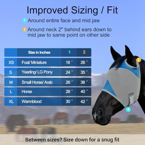 Horse Fly Mask Without Ears, UV Block Breathable Mesh (Blue, L)