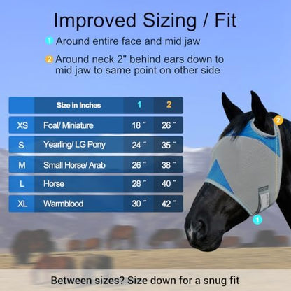 Horse Fly Mask Without Ears, UV Block Breathable Mesh (Blue, L)