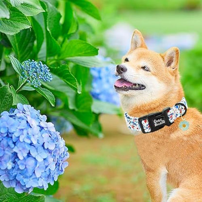 Dog Collar-Cute Flower Adjustable Pet Collars Soft Comfortable Puppy Collar Blue Cotton Dog Collars Durable Necklace Gift for Medium Dogs