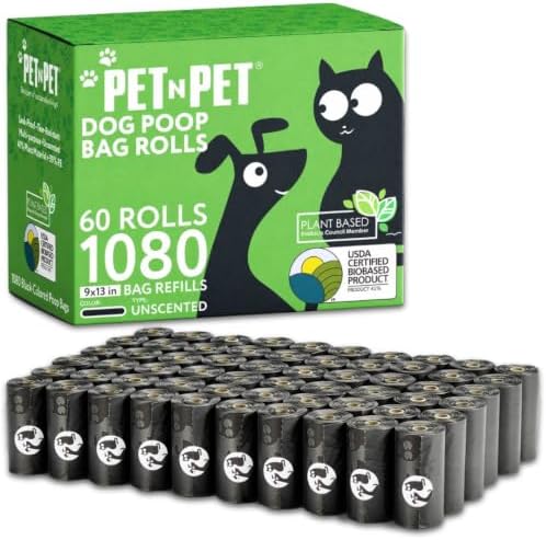 Pet N Pet Poop Bags for Dogs, 1080 Count, Plant Based, Black 9x13 Thick
