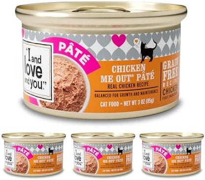 I AND LOVE AND YOU Wet Cat Food - Chicken Me Out Pâté - Chicken Recipe, Grain Free, Filler Free, 3oz Pack of 4 Cans