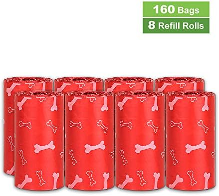 Parisian Pet Ecofriendly Dog Poop Bags Rolls - 160 Count Unscented Poop Bags for Dogs - Leakproof, Extra Thick, 8 Dog Waste Bags Refill Rolls - Printed Bone Red Doggie Poop Bags - Fits All Dispenser