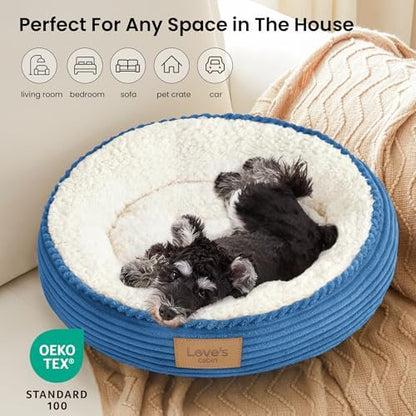 Love's cabin Round Donut Cat and Dog Cushion Bed, 24in Pet Bed for Small or Medium Dogs, Anti-Slip & Water-Resistant Bottom, Soft Durable Fabric Pet Beds, Washable Calming Cat Bed Royal Blue