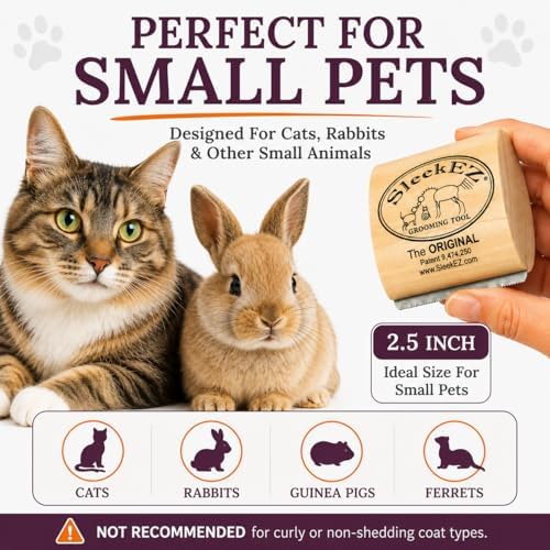 SleekEZ Cat Brush for Shedding - Deshedding Brush for Cats - Patented Grooming Tool for Removing Loose Fur, Undercoat & Hair - Made in USA - Works on Short, Medium & Long Coats