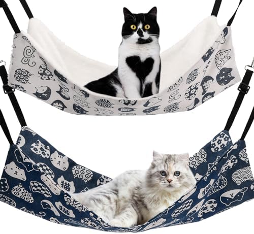 Admaison Cat Hammock for Cage Hanging Reversible 2Pack,Pet Hammock Bed Adjustable,Soft Sleeping Hammock for Cats,Ferret,Puppy,Rabbits,Small Animals (L, CAT)
