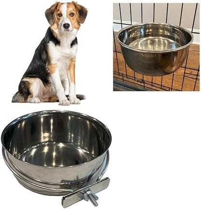 SPOT Coop Cup Bolt Clamp - Stainless Steel Hanging Bowl for Pet Crates, Easy Install, Chew-Proof, Removable Water/Kibble Bowl for Medium Dogs, Cats, Large Birds, Reptiles - 3.75 Cups (30 Oz)
