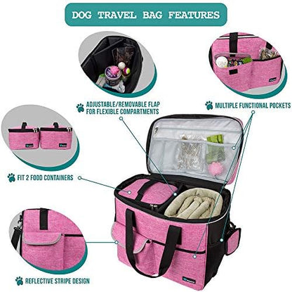 PetAmi Dog Travel Bag Organizer, Pet Supplies Tote Diaper Bag, Pink Large