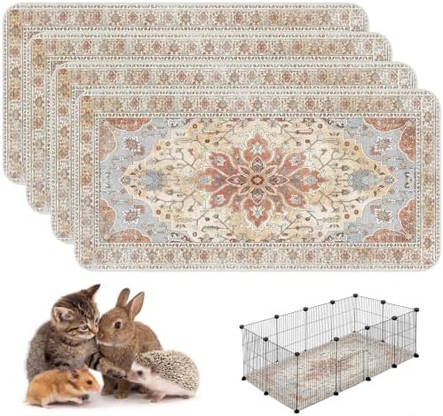 4PACK Washable Guinea Pig Pee Pads,Absorbent Reusable Guinea Pig Cage Liners,Waterproof,Leak-Proof & Non-Slip Potty Pads for Small Animals Rabbit Hamster Rat.(Orange Amber Floral,24"x48")
