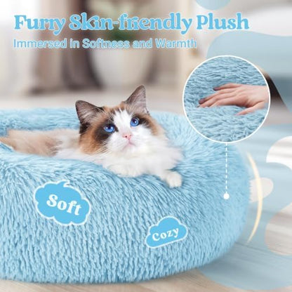rabbitgoo Calming Cat Beds for Indoor Cats, 20 inches, Light Blue