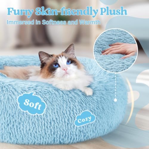 rabbitgoo Calming Cat Beds for Indoor Cats, 20 inches, Light Blue