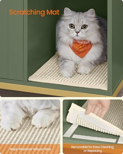 Feandrea Cat Litter Box Enclosure, with Scratching Mat, Tall Legs