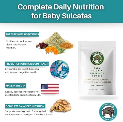 Baby Sulcata Food with Calcium - Human Grade Scientifically Formulated Diet for Healthy Growth - 4.5 oz 30-Day Supply for All Grassland Tortoises!