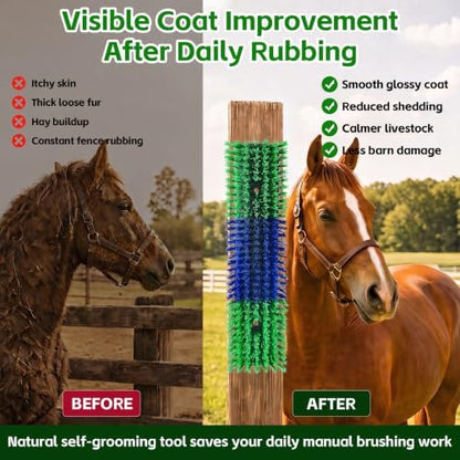 Livestock Scratch Brush for Cattle, Horses, Goats, Cow, Durable Scratching Brush, Massage Grooming Tool for Healthy Coat, Relieves Itching, Easy Install on Fence Posts(6pcs, Green)