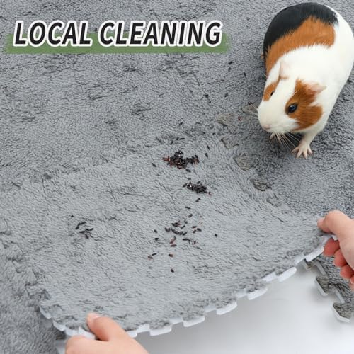 10Pcs 11” x 11” Guinea Pig Pads Washable, Reusable Guinea Pig Fleece Cage Liners, Soft Warm Rabbit Sleep Mat Blanket Bed (Grey)