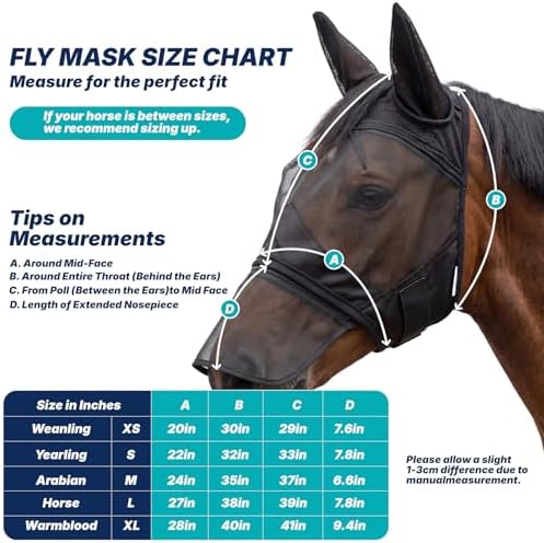 Horse Fly Mask with Ears & Detachab Nose Cover, Medium