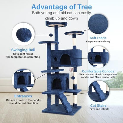 FDW | 54" Cat Tree Tower | Navy Blue | Multi-Level Indoor Activity Center