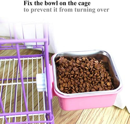 Dog Crate Bowl, Hanging Stainless Steel Removable Pet Crate Water & Food Bowls, Pet Cage Feeder Container Coop Cup for Cat Puppy Birds Rats Guinea Pigs Rabbit Hamster (2PCS)