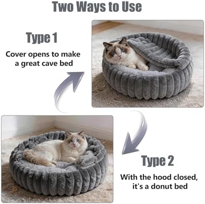 Cat Beds for Indoor Cats, 2 in 1 Cat Cave Bed Kitten Bed for Small Pets, Small Dog Bed with Cover, Pet Bed for Puppy and Kitten with Anti-Slip Bottom-Dark Gray-20 inches