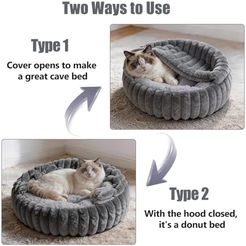 Cat Beds for Indoor Cats, 2 in 1 Cat Cave Bed Kitten Bed for Small Pets, Small Dog Bed with Cover, Pet Bed for Puppy and Kitten with Anti-Slip Bottom-Dark Gray-20 inches