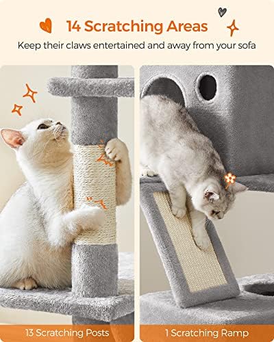 Feandrea Cat Tree, 81.1-Inch Large Cat Tower, Multi-Level Condo, Light Gray