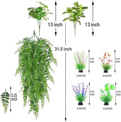 Reptile Plants for Terrarium Tank – Bearded Dragon Tank Accessories, Artificial Hanging Plant Vines, Habitat Decor & Hide for Crested Gecko, Lizard, Snake, Chameleon and Ball Pythons (Group A)