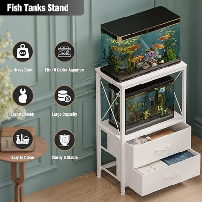10 Gallon Aquarium Stand with 2 Drawers, White