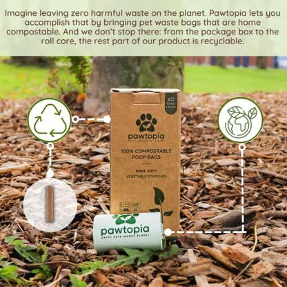 Pawtria Home Compostable Dog Poop Bag Rolls, 240 Bags, 16 Rolls