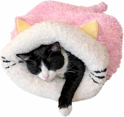 Dollie & Freddie Cat Sack Bed – Cozy Self-Warming Cat Sleeping Bag for Indoor Cats, 2-in-1 Burrow or Lounge Design, Soft Burrow Bed with Wide Opening, Fluffy Bed for Cats