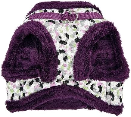 Puppia Huxley Vest Dog Harness Step-in Warm Winter Leopard Pattern for Small and Medium Dog, Purple, Small
