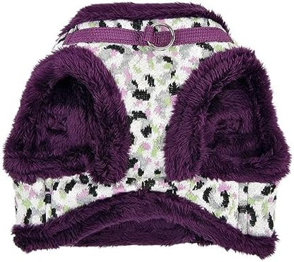 Puppia Huxley Vest Dog Harness Step-in Warm Winter Leopard Pattern for Small and Medium Dog, Purple, Small