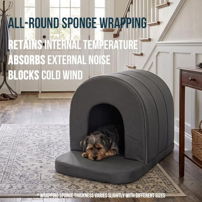 PELZIN Orthopedic Dog Bed House - Outdoor Waterproof Dog Tent with Washable Removable Cover - Durable Indoor Pet Cave Bed for Small Breeds & Fits 24-Inch Crate - 23"x16", Moonstone