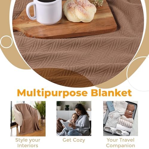 Superior Metro All-Season Cotton Blanket, Woven Blanket for Couch, Bed, Bedding, Farmhouse, Home Essentials, Cute and Cozy Bohemian Blankets, Herringbone Weave, Twin Size, Taupe