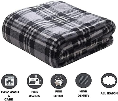 Elegant Comfort Luxury Velvet Super Soft Christmas Prints Fleece Blanket-Holiday Theme Home Décor Fuzzy Warm and Cozy Throws for Winter Bedding, Couch and Gift, 50 x 60 inch, Gray Plaid Throw
