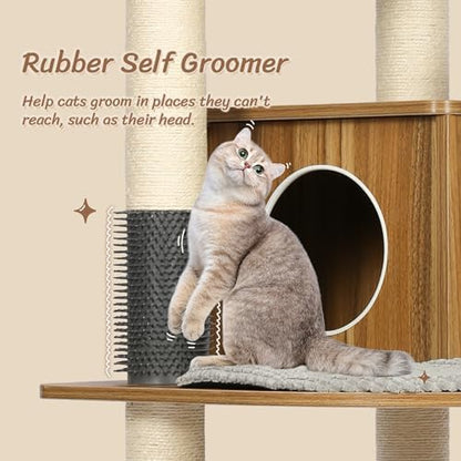 Tall Wooden Cat Tree, 69.3 Inch Modern Cat Tower for Indoor Cats, Multi-Level Cat Condo with 5 Scratching Posts, Perch, Cat Furniture for Big Cats, Rustic Brown
