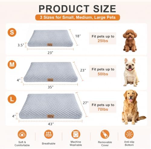 Washable Medium Dog Bed, Plush Crate Mat for Dogs, 35"x23" Grey