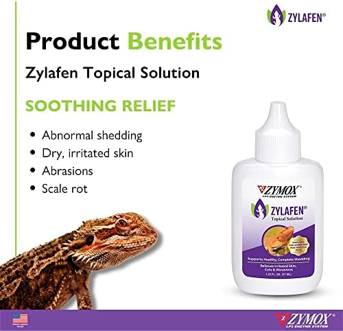 Zymox Zylafen Topical Solution for Reptiles, 1.25 oz. – Supports Healthy, Complete Shedding for Lizards, Snakes, Turtles & Frogs – Soothes Irritated Skin: Abrasions, Wounds, & Abnormal Shedding