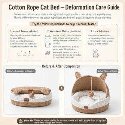 Cat Bed Basket for Indoor Cats with Cat Ear Cover Design