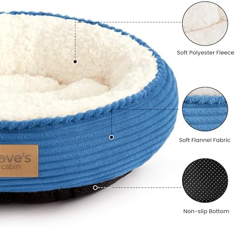 Love's cabin Round Donut Cat and Dog Cushion Bed, 24in Pet Bed for Small or Medium Dogs, Anti-Slip & Water-Resistant Bottom, Soft Durable Fabric Pet Beds, Washable Calming Cat Bed Royal Blue