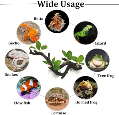 PINVNBY 2 PCS Reptile Corner Branch Terrarium Plant Decoration Branches for Reptiles with Suction Cup for Amphibian Lizard Snake Climbing Ornament