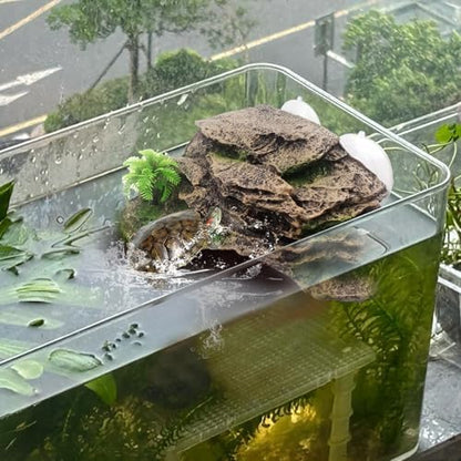 kathson Turtle Basking Platform with Suction Cup,Turtle Ramp Climbing Basking Platform Artificial Plants Decor Resting Basking Terrace Aquarium Ornament Rock for Frogs Lizards Bearded Dragon