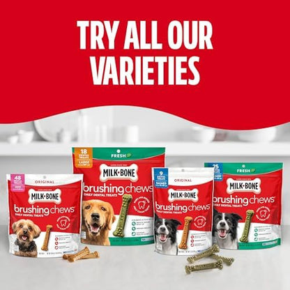 Milk-Bone Brushing Chews Original Chicken Flavor Daily Dental Dog Treats, Large, 24.2 Oz. Bag 18 Count (Pack of 5)