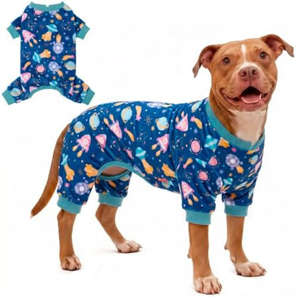 KYEESE Velvet Dog Pajamas for Medium Large Dog Soft Onesie Shirt, Spaceship