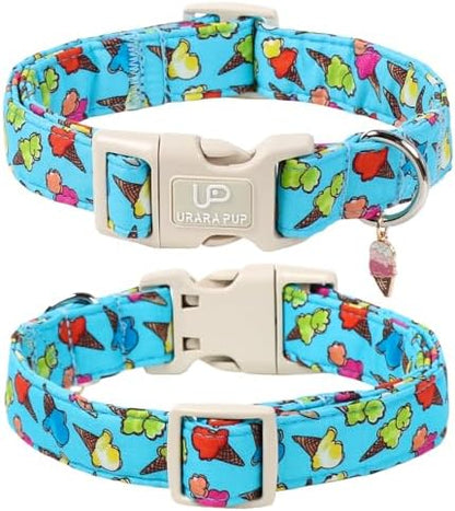 Summer Dog Collar, Colorful Icecream Cotton Dog Collar with Quick Release, Summer Collars for Small Medium Large Boys Dogs, Cute Durable Comfortable Pet Collars
