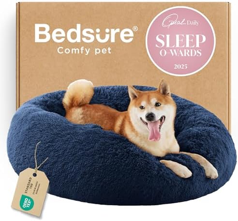 Bedsure Calming Dog Bed Medium Size Dog Donut Washable Pet Bed,30ins Navy