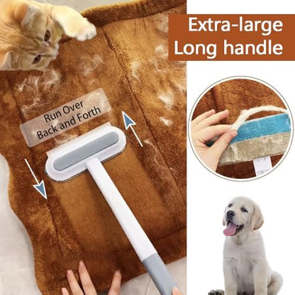 14" Long Handle Pet Hair Remover for Furniture & Couch, Reusable Cat Dog Fur Cleaner Tool for Carpet, Car Seat